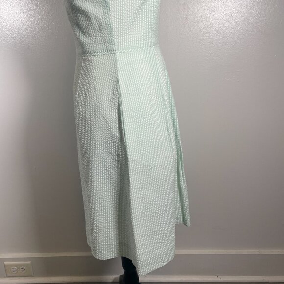 J. CREW A Line Dress Sz 0 Green White Seersucker Pleated Sleeveless Back Zip - Picture 15 of 16